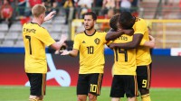 Kevins De Breine, Edens Azārs, Drīss Mertenss un Romelu Lukaku
Foto: EPA/Scanpix