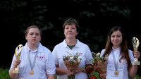 Gunārs Gribuška (no kreisās), Zoja Golubeva un Jeļena Česnokova
Foto: Latvijas Dambretes federācija