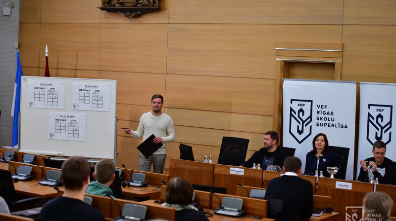 "VEF Rīgas skolu superlīgas" desmitās sezonas preses konference
Publicitātes foto