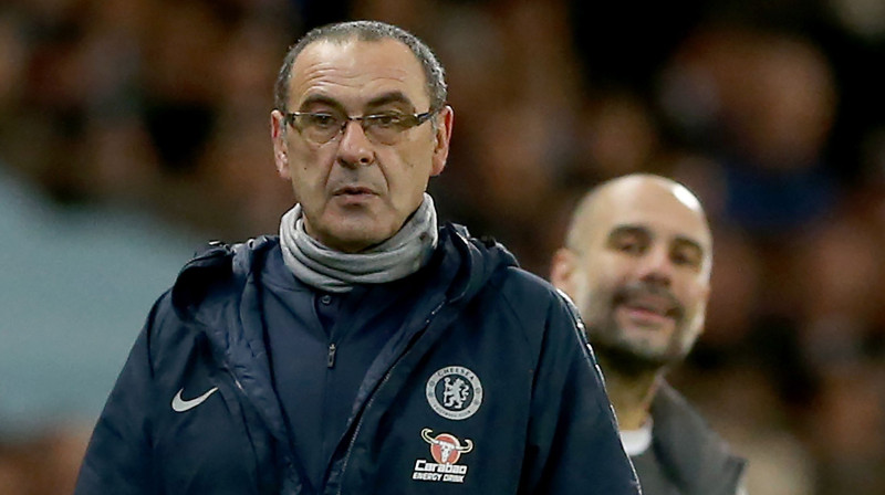 Maurīcio Sarri un Peps Gvardiola. Foto: EPA/Scanpix