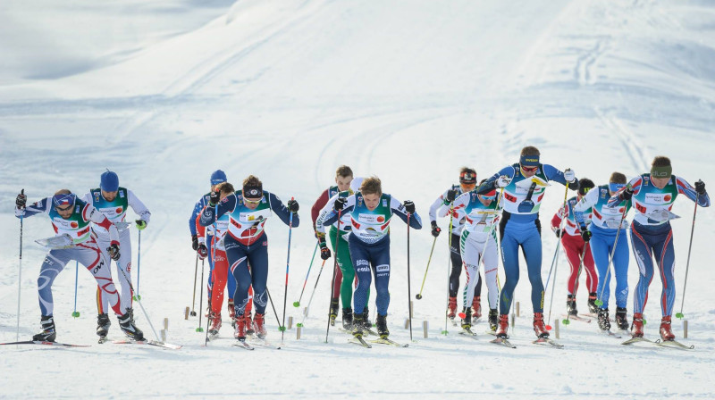 Ziemas orientēšanās pasaules čempionāta stafetes sacensību starts. Foto: Latvijas Orientēšanās federācija