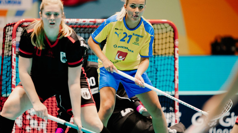 Zviedrijas izlase pret vācietēm atzīmējās ar 26 vārtu guvumiem
Foto: IFF Floorball