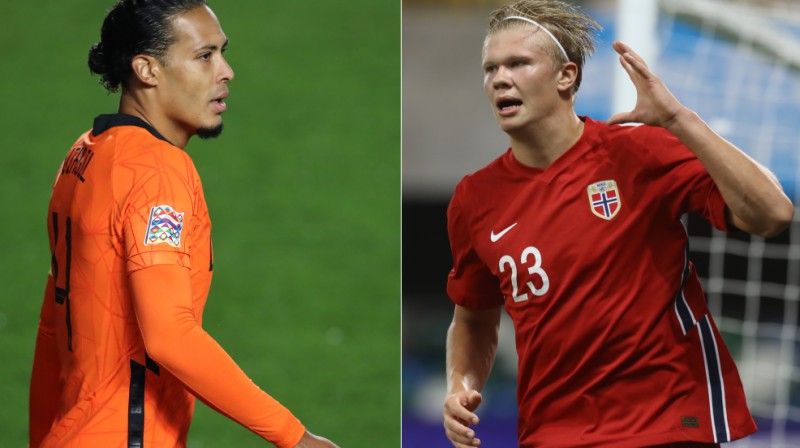 Virdžils van Deiks un Ērlings Holanns. Foto: Sportimage/PA Images/Reuters/Scannpix