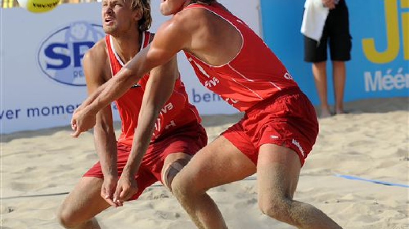 Aleksandrs Samoilovs un Ruslans Sorokins
Foto: www.fivb.com