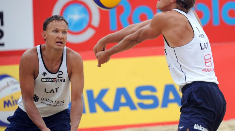 Aleksandrs Samoilovs un Ruslans Sorokins
Foto: www.fivb.com