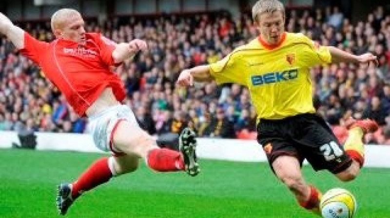 Aleksandrs Cauņa mirkli pirms vārtu guvuma
Foto: www.watfordfc.com