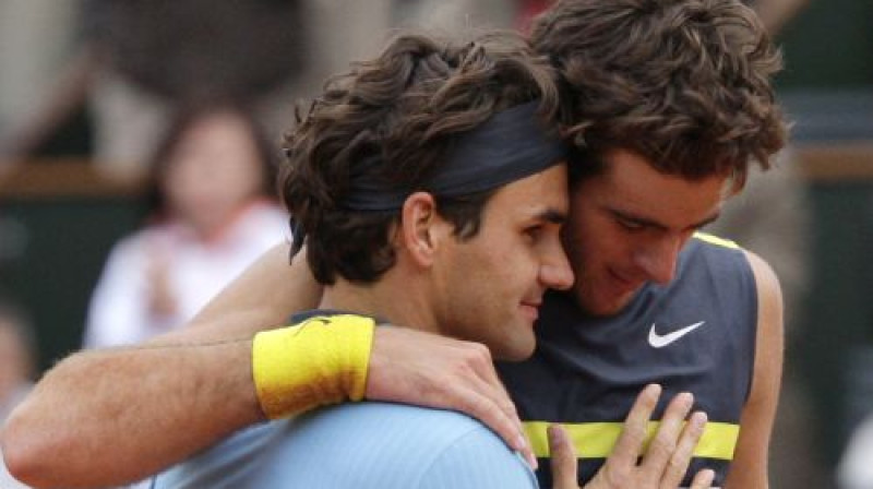 Rodžers Federers un Huans Martins Del Potro pēc pusfināla mača
Foto: AFP