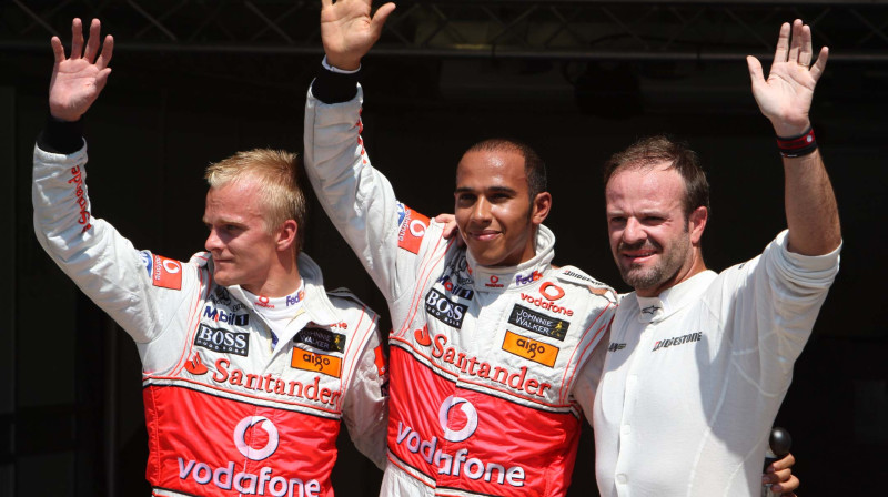 Heiki Kovalainens, Luiss Hamiltons, Rubenss Barikello 
Foto: lapresse