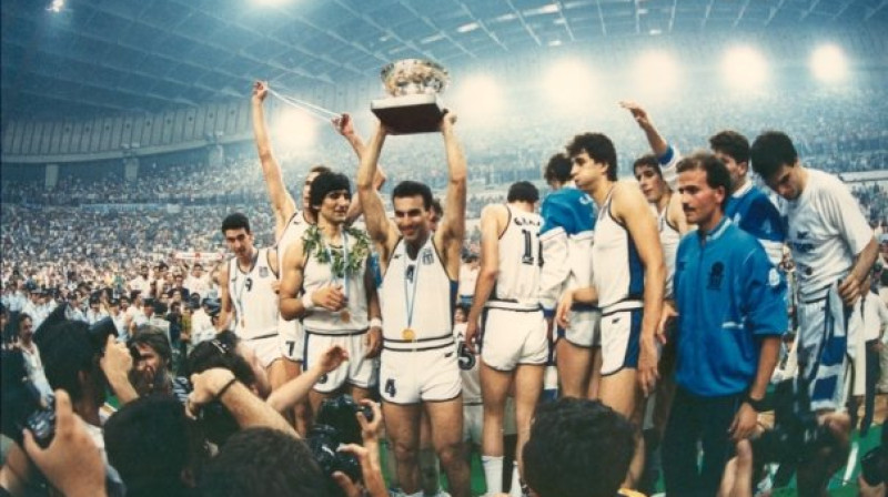 Nikoss Galis un Grieķijas basketbolisti uzvarēja 1987. gada finālturnīrā
Foto: Konstantinos Flamourakis