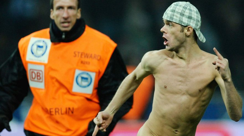 Strīkeris "Hertha" - "1. FC Köln" spēles laikā
Foto: AFP/Scanpix