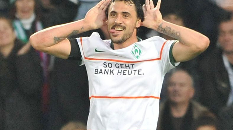 Hugo Almeida ("Werder") atzīmē vārtu guvumu
Foto: AFP/Scanpix