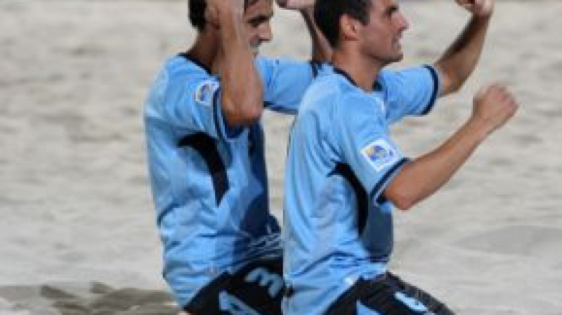 Urugvajas izlases spēlētāju prieki
Foto: AFP/Scanpix