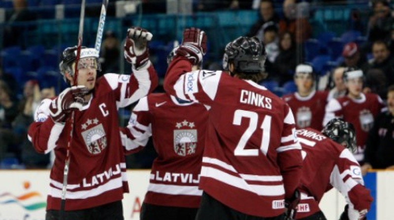 Latvijas U-20 izlases hokejisti 
Foto: AFP