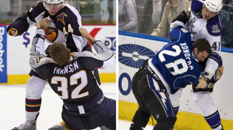 Artūrs Kulda un Raitis Ivanāns NHL ledus laukumos. Foto: AFP/Scanpix