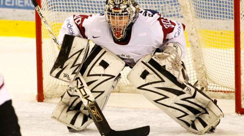 Kristers Gudļevskis Latvijas izlases vārtos
Foto: iihf.com