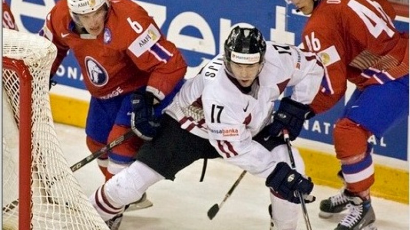 Aleksandrs Ņiživijs pret norvēģiem 2008. gada PČ mačā
Foto: AP/Scanpix