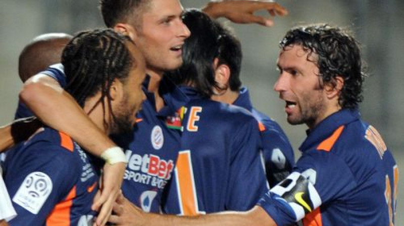 "Montpellier" spēlētāji atzīmē vārtu guvumu
Foto: AFP/Scanpix