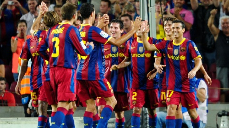 "Barcelona" futbolisti atzīmē vārtu guvumu
Foto: AP/ Scanpix