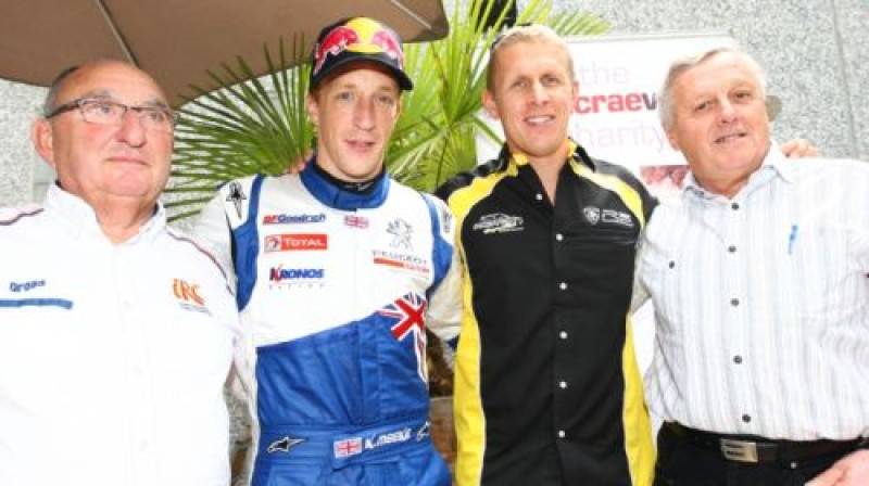 IRC motorsporta attīstības menedžeris Žans Pjērs Nikolā, Kriss Mīke, Alisters (Kolina brālis) un Džims (tēvs) Makreji
Foto: ircseries.com