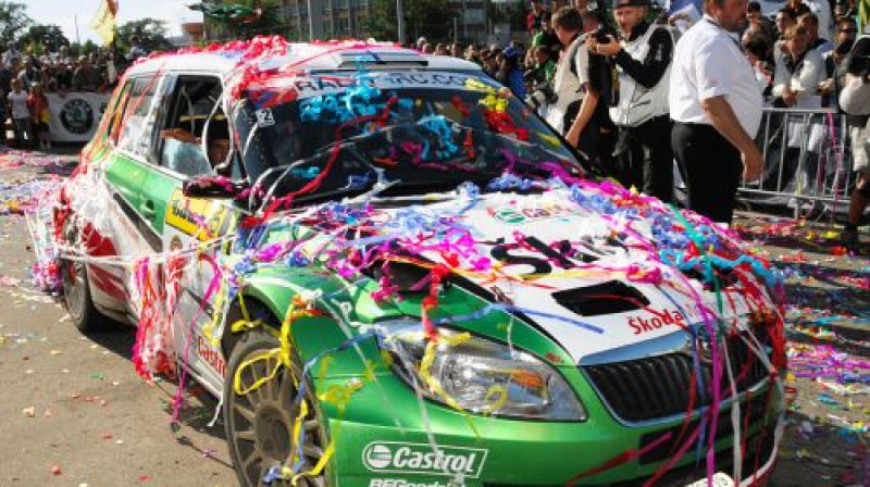 Juho Hanninena automašīna pēc Čehijas IRC rallija, kurā ''Škoda'' nodrošināja uzvaru konstruktoru kausā
Foto: ewrc.cz
