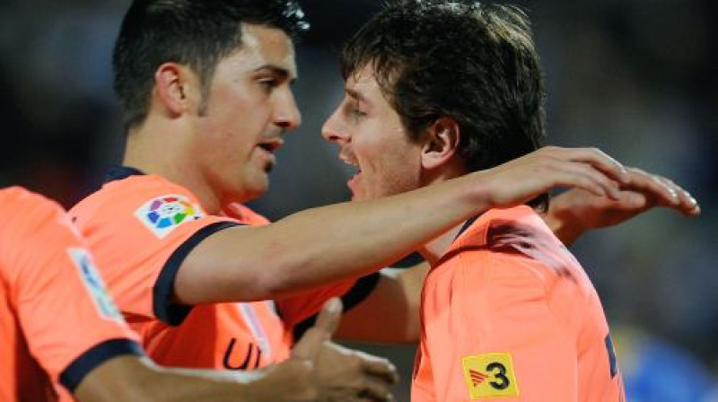 Davids Vilja un Lionels Mesi ("Barcelona") katrs guva pa vārtiem un rezultatīvi asistēja
Foto: AFP/ Scanpix