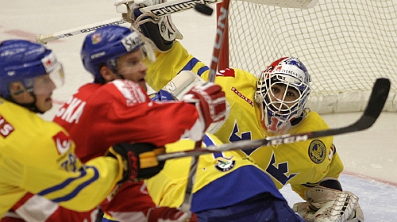 Sefans Līvs zviedru vārtos atvairīja 31 no 34 metieniem. 
Foto: AFP