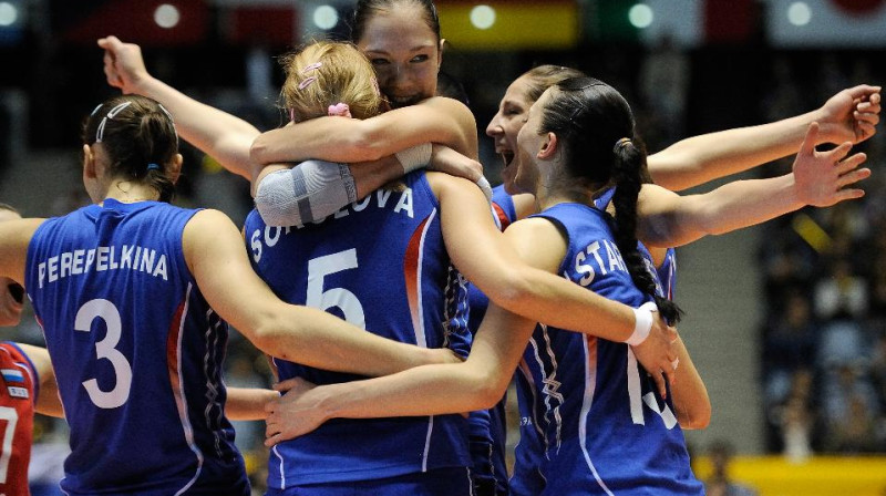 Krievijas izlases volejbolistes pēc uzvaras pusfinālā
Foto: fivb.org