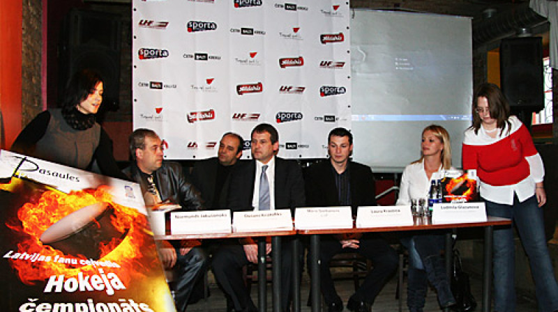 Prese konference par ceļvedi uz Pasaules čempionātu hokejā Bratislavā.
Foto: Baiba Blomniece / www.sportadraugiem.lv