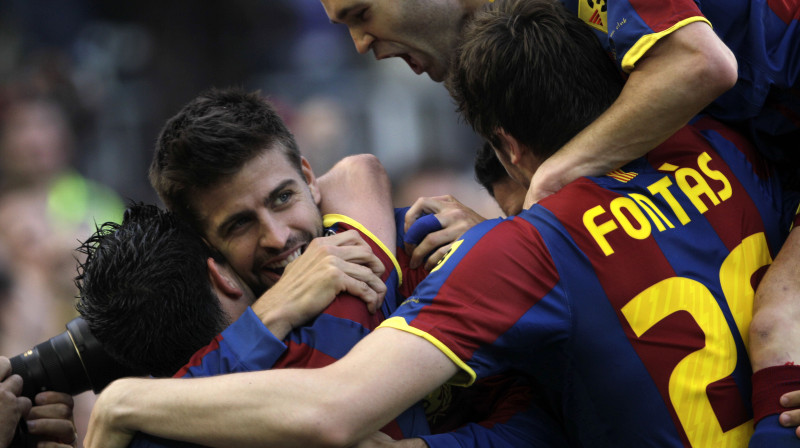 "Barcelona" futbolistu prieki - tituls atrodas vien rokas stiepiena attālumā
Foto: AP/ Scanpix