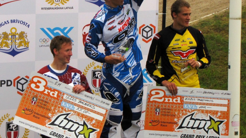 3. Uldis Balbeks, 1. Kristers Lejiņš, 2. Edžus Treimanis. Foto: Ervijs Rītiņš