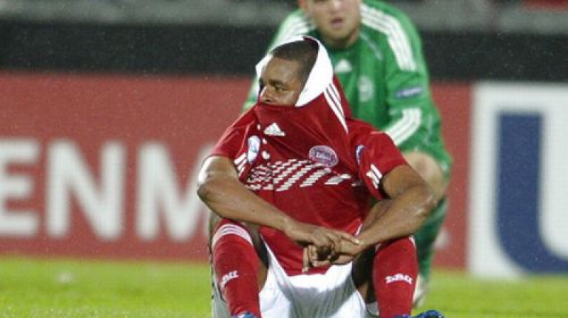 Dāņu futbolisti saskumuši pēc piedzīvotā zaudējuma
Foto: AFP/Scanpix