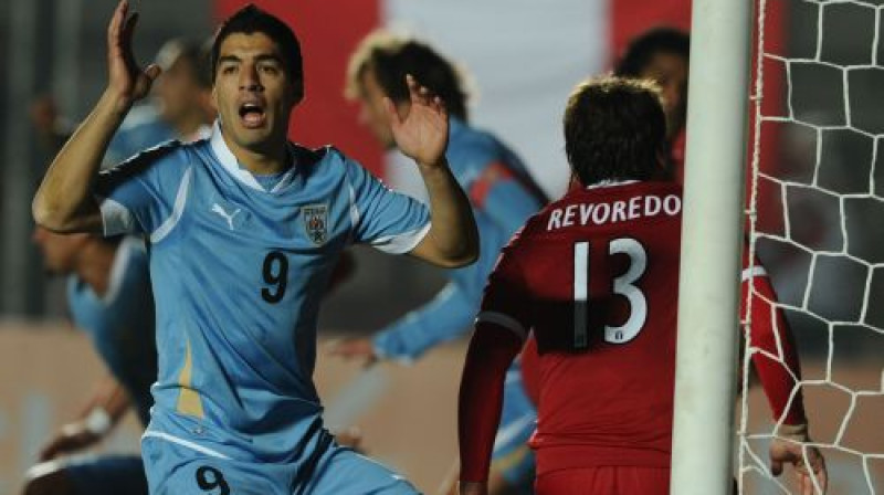 Luiss Suaress guva vienīgos vārtus Urugvajas labā
Foto: AFP/Scanpix