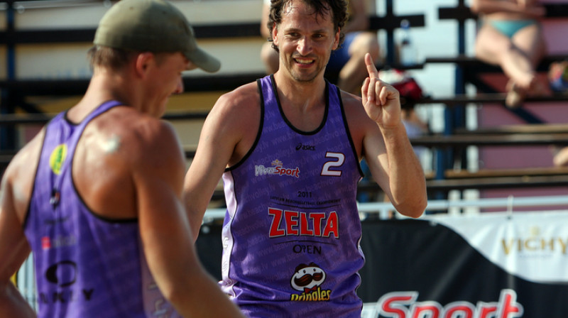 Pirmajā "Challenger" posmā otro vietu izcīnīja Austris Štāls un Aivars Petruševics
Foto: beachvolley.lv
