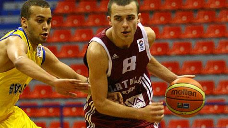 Latvijas U20 izlases saspēles vadītājs Dāvis Lejasmeiers.
Foto: fibaeurope.com