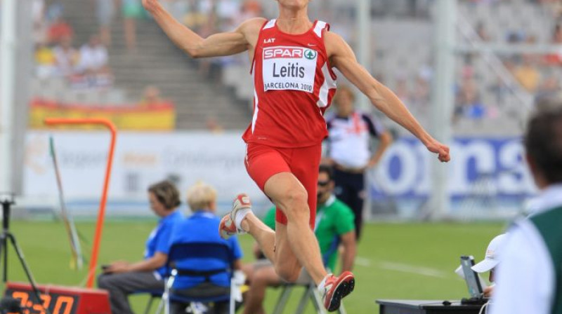 Jānis Leitis sev uzmanību ārpus Latvijas pievērsa un daudziem zināms arī Latvijā kļuva tieši pēc uzvaras Eiropas U23 čempionātā tāllēkšanā 2009. gadā. 
Foto: Romāns Kokšarovs, Sporta Avīze