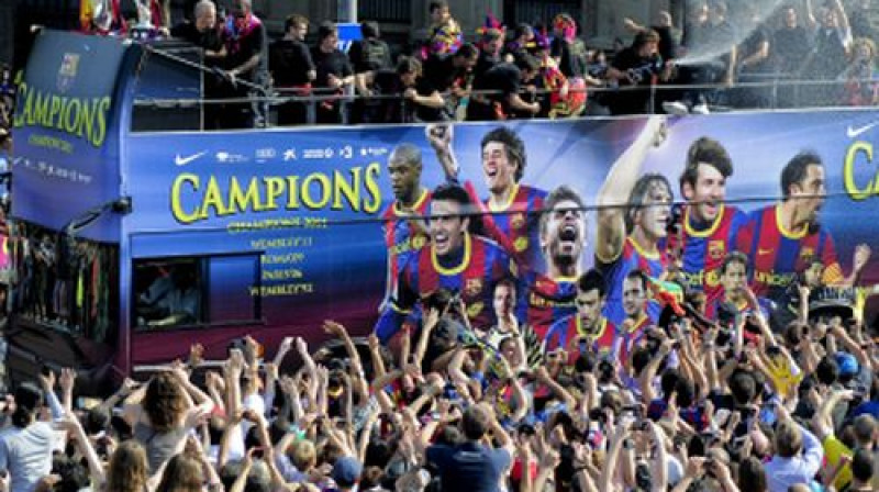 Vai "Barcelona" kļūs par pirmo komandu Čempionu līgas vēsturē, kurai izdevies triumfēt divas sezonas pēc kārtas?
Foto: AFP/Scanpix