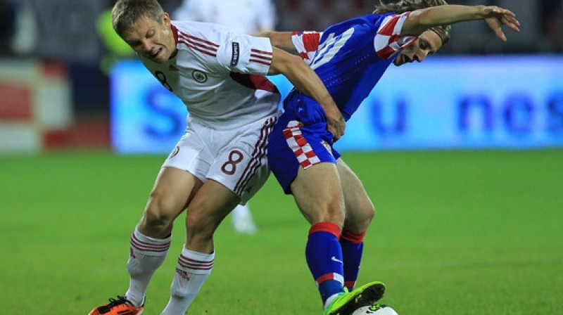 Aleksandrs Cauņa Latvijas izlases sastāvā spēlē pret Horvātiju 
Foto: Press Association Images/Scanpix