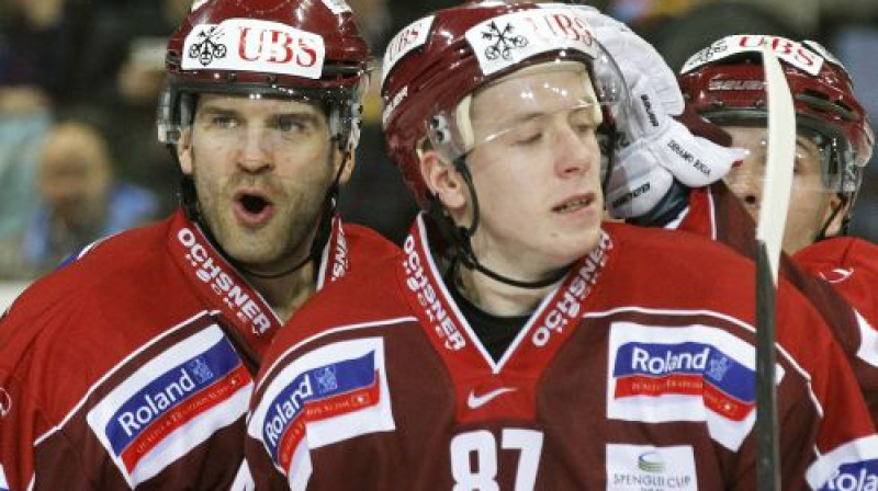 Ģirts Ankipāns, Gints Meija un Roberts Bukarts. Visi nospēlēja rezultatīvi
Foto: Reuters/Scanpix