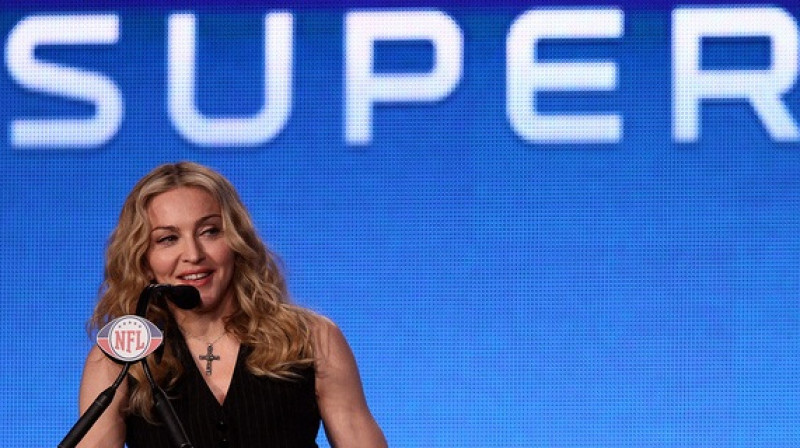 Dziedātāja Madonna "Super Bowl" preses konferencē 2. februārī
Foto: AFP/Scanpix