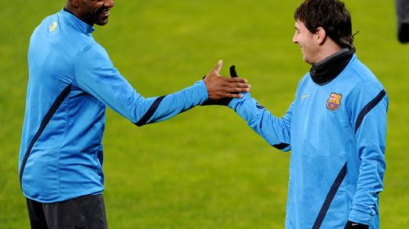 Eriks Abidāls un Lionels Mesi pirmspēles treniņā
Foto: AFP/Scanpix