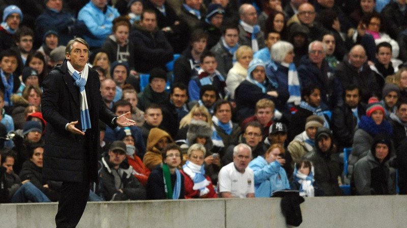 "Manchester City" galvenais treneris Roberto Mančini
Foto: AFP/Scanpix