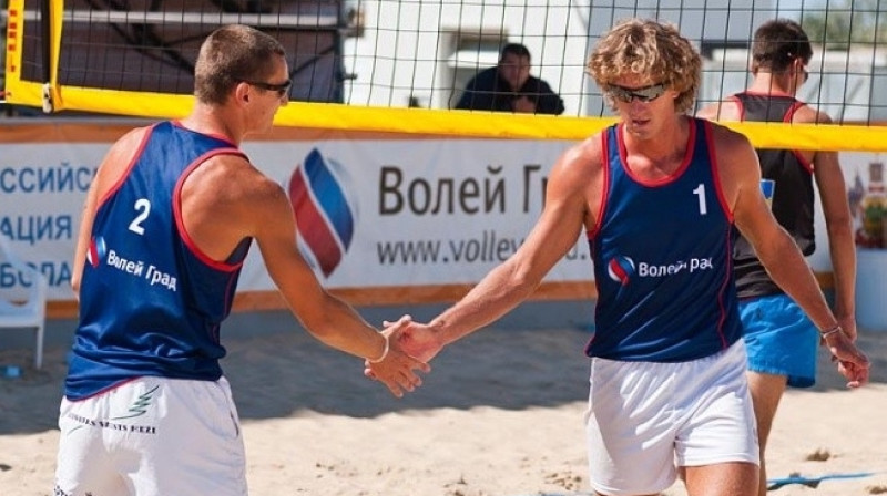 Mārtiņš Pļaviņš un Aleksandrs Samoilovs
Foto: volley.ru