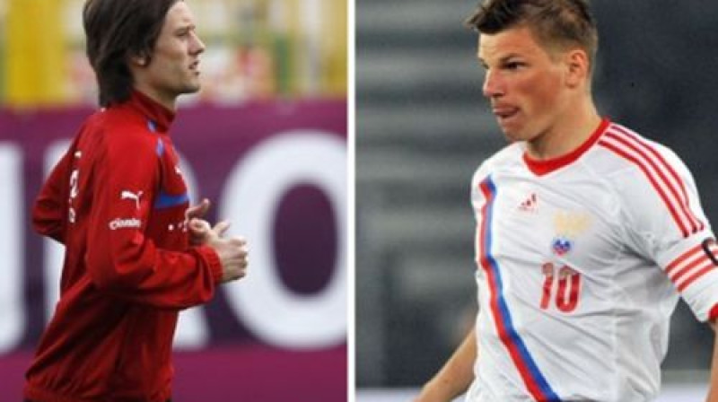 Tomāšs Rosickis un Andrejs Aršavins - bijušie komandas biedri Londonas "Arsenal" rindās un potenciālie savu izlašu līderi
Foto: AP/AFP/Scanpix