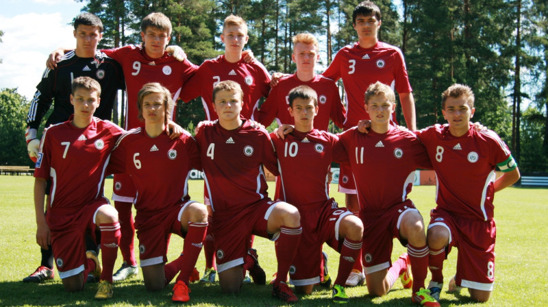 Latvijas U-17 futbola izlases sākumsastāvs Baltijas Kausa spēlē ar Somiju Foto: lff.lv
