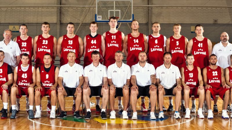 Latvijas vīriešu basketbola valstsvienība.
Foto: Renārs Koris
