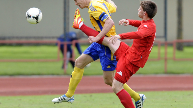 Epizode no iepriekšējās "Skonto" - "Ventspils" 
savstarpējās spēles. Foto: Romāns 
Kokšarovs, Sporta Avīze, f64