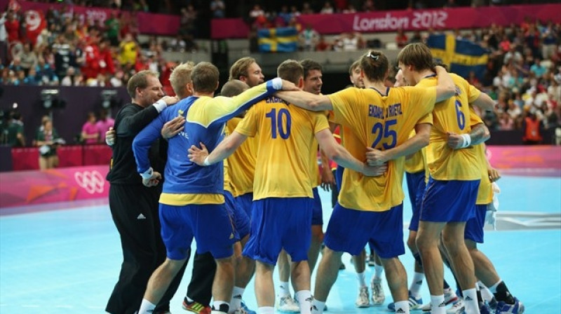 Zviedrijas handbolistu prieks pēc pirmās uzvaras Londonā
Foto: london2012.com