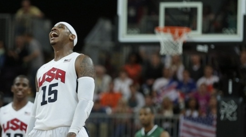 Karmelo Entonijs spēlē pret Nigēriju ceturtdien 14 minūtēs savāca 37 punktus, tai skaitā realizēja 10 no 12 tālmetieniem
Foto: AP/Scanpix