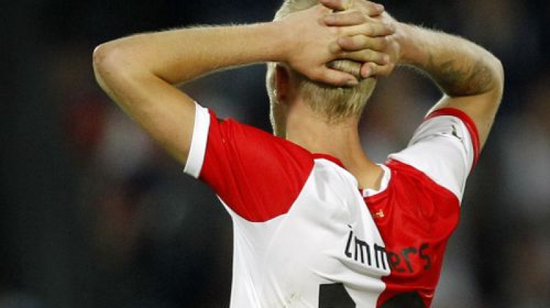 Roterdamas "Feyenoord" nespēja izmantot teritoriālo pārsvaru un vairākas pat ļoti labas vārtu gūšanas iespējas
Foto: AFP/Scanpix