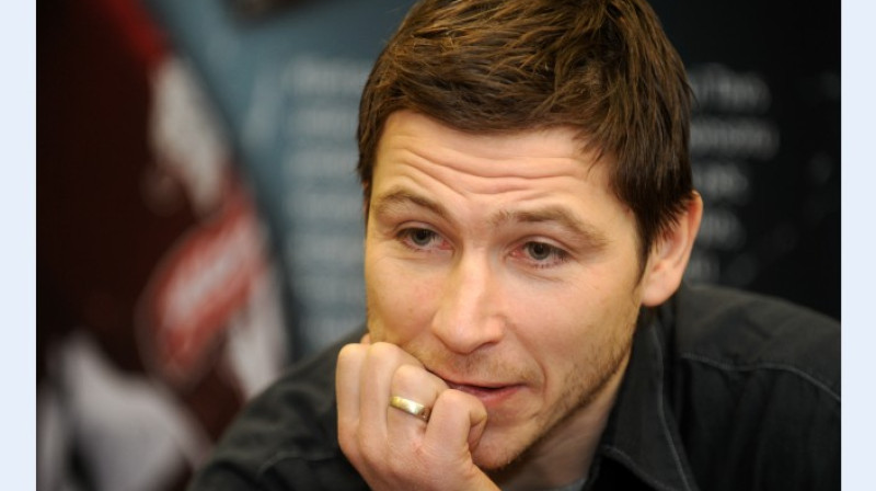 Pie pirmā rezultivitātes punkta spēlējot Liepāja tika R. Laviņš.
Foto: LETA